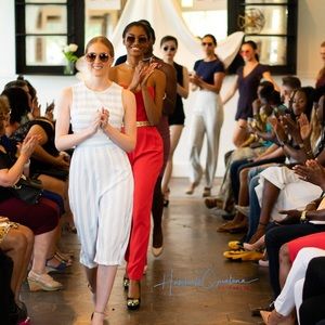 Blue and white crop jumpsuit